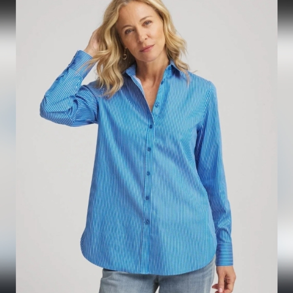 EUC CHICO'S No Iron Classic Striped Shirt